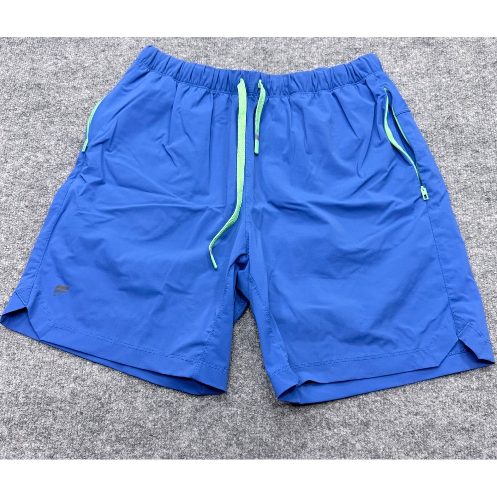Fabletics Mens Royal Blue Lime Green Active Training Shorts Size M Zipper Pocket
